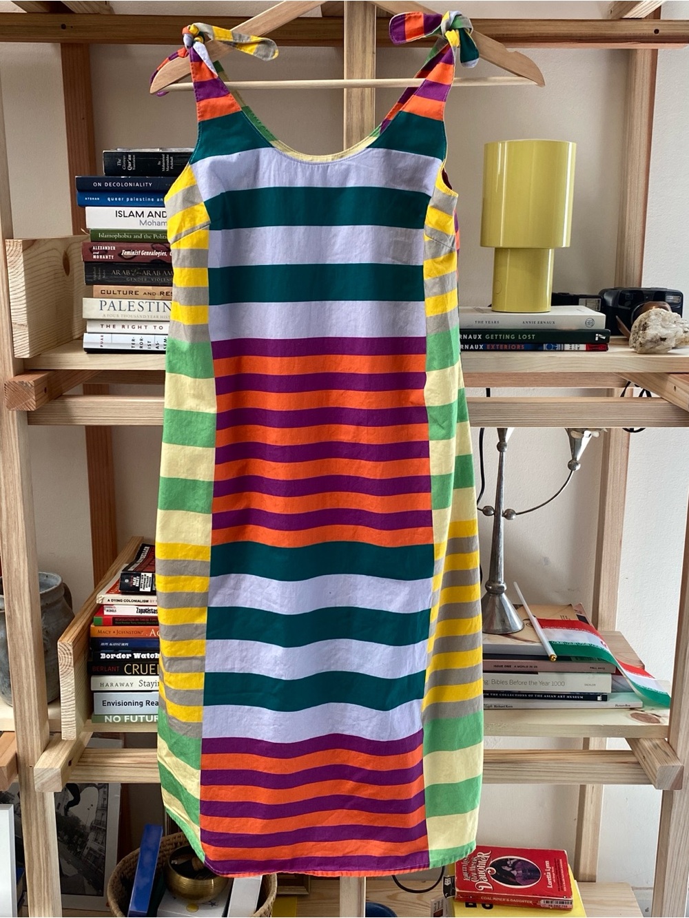 Striped Tie-Shoulder Midi Dress in Multicolor
